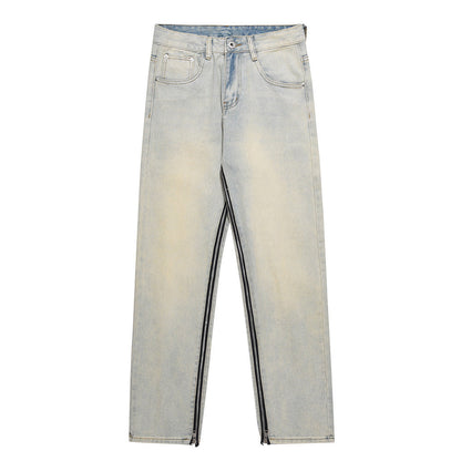 Men Jeans Zipper Loose Cool Casual Distressed