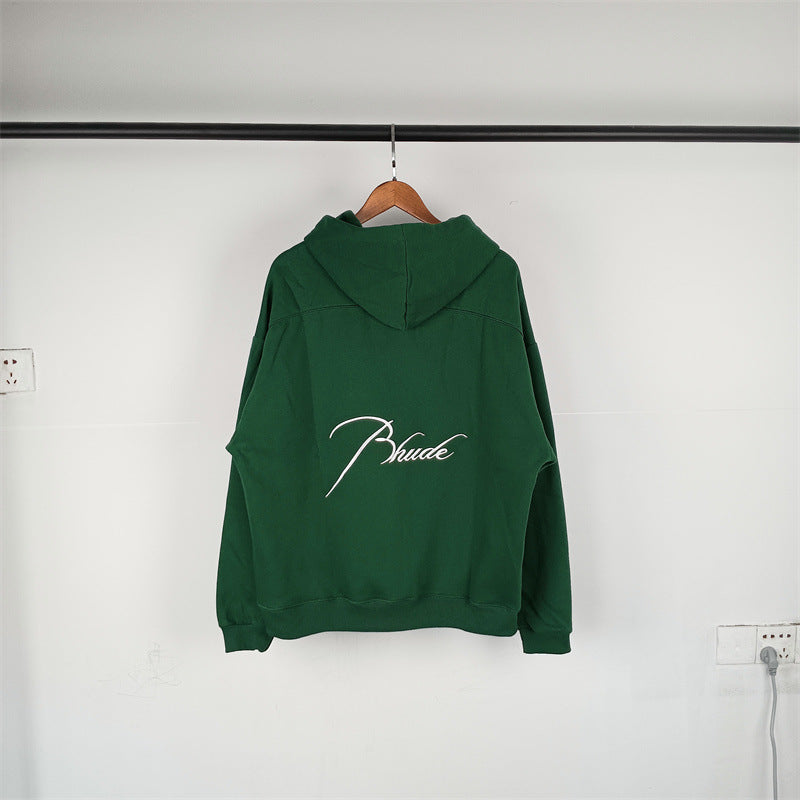 Rhude Hoodie Micro Label Letter Embroidered Fleece Hooded Sweater