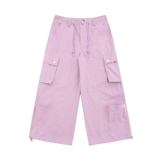 Men Sweatpants Love Button Wide Leg Pants Casual Pants Pocket Drawstring Jogger Pants