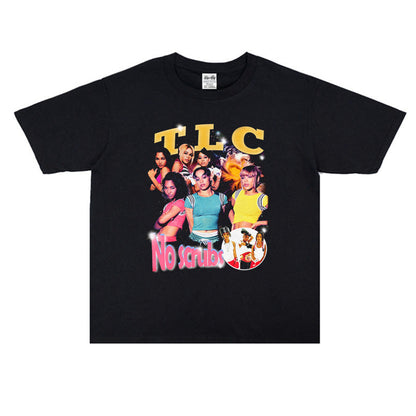 Rock Star T Shirt Tlc Band No Scrubs R & B Personality Street Printed Crew Neck T-shirt Short Sleeves Loose Cotton