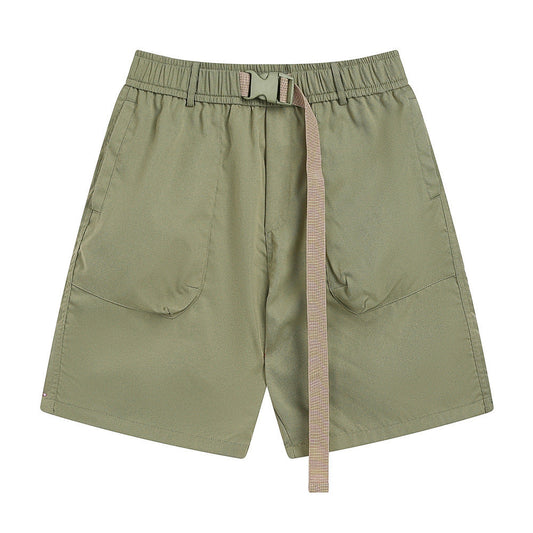 Men Shorts with Belt Workwear Loose Solid Color