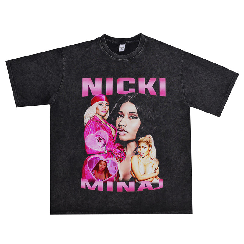 Rock Star T Shirt Nicki Minaj Nicki Minaj Washed Distressed T-shirt Short Sleeve