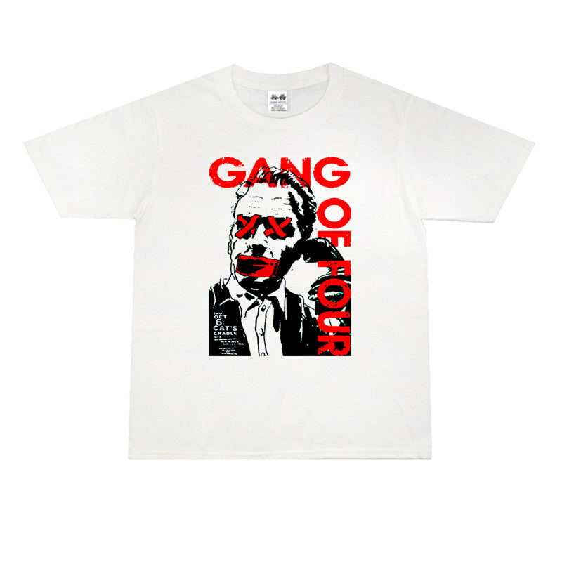 Rock Star T Shirt Gang of Four Band New Wave Washed Distressed Short Sleeve T-shirt Loose
