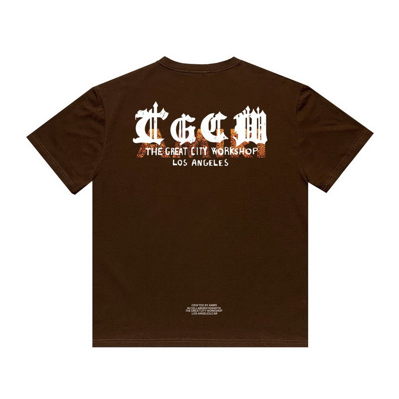 Amiri T Shirt Letter Print Casual Hip Hop round Neck Short Sleeve T-shirt
