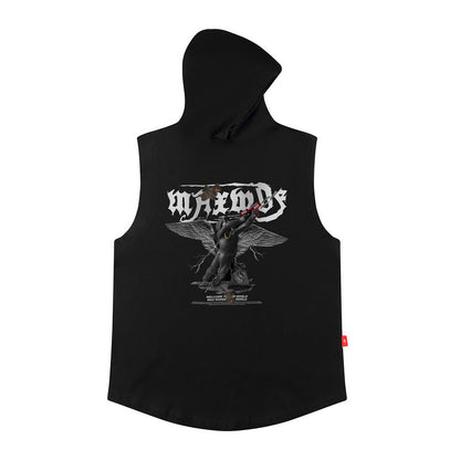 Men Vest Hooded Vest Retro Hip Hop Sleeveless T-shirt Men