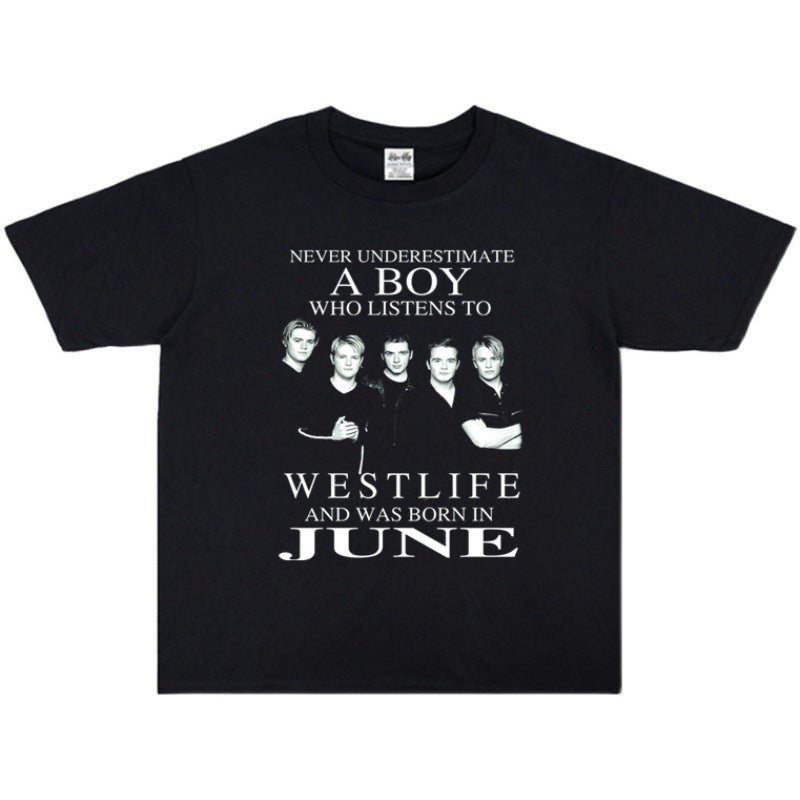 Rock Star T Shirt Westlife Xicheng Boy Washed Distressed T-shirt Short Sleeve Loose Cotton