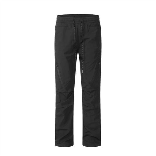 Men Sweatpants Stitching Zipper Pleated Casual Pants Loose Straight Trousers