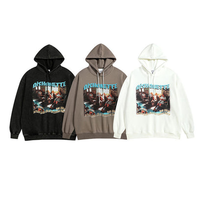 Men Hoodie Retro Hiphop Printed Hoodie Men and Women Loose