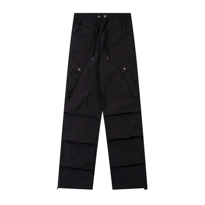Men Sweatpants Mechanical Style Pleated Workwear Casual Pants Baggy Pants Straight-Leg Trousers