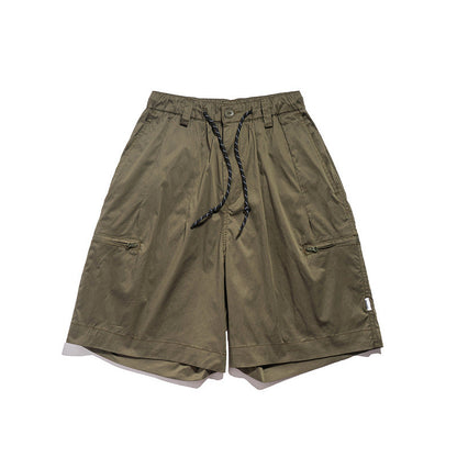 Men Shorts Retro Loose Straight Wide-Leg Pants Casual Multi-Pocket Workwear Shorts