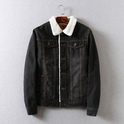 Women Cotton Coat Fleece Padded Lamb Wool Denim Jacket