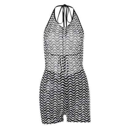 Women Jumpsuit Suspender Stripes Sexy Slim Fit Backless Lace-up One-Piece Shorts