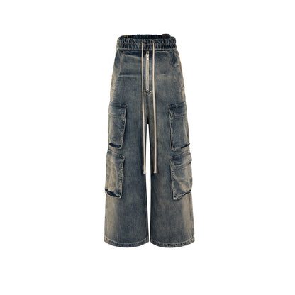 MIJKO Men's Vintage Pants MIJKO Men's and Women's Trousers Washed Wide Leg Color-Changing Jeans