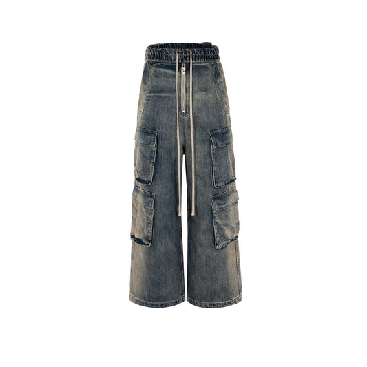 MIJKO Men's Vintage Pants MIJKO Men's and Women's Trousers Washed Wide Leg Color-Changing Jeans