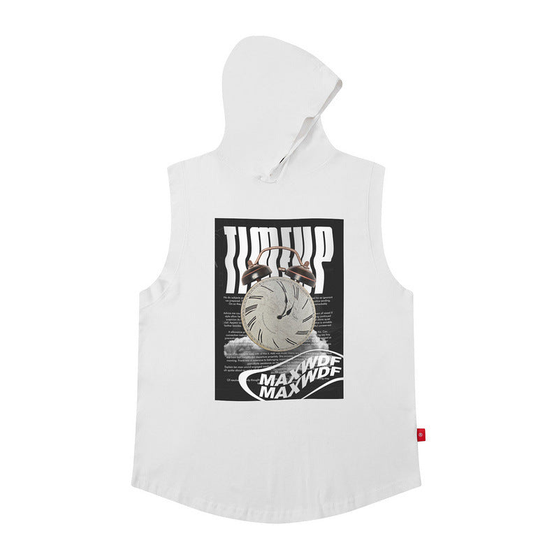 Men Vest Hooded Vest Retro Hip Hop Sleeveless T-shirt Men