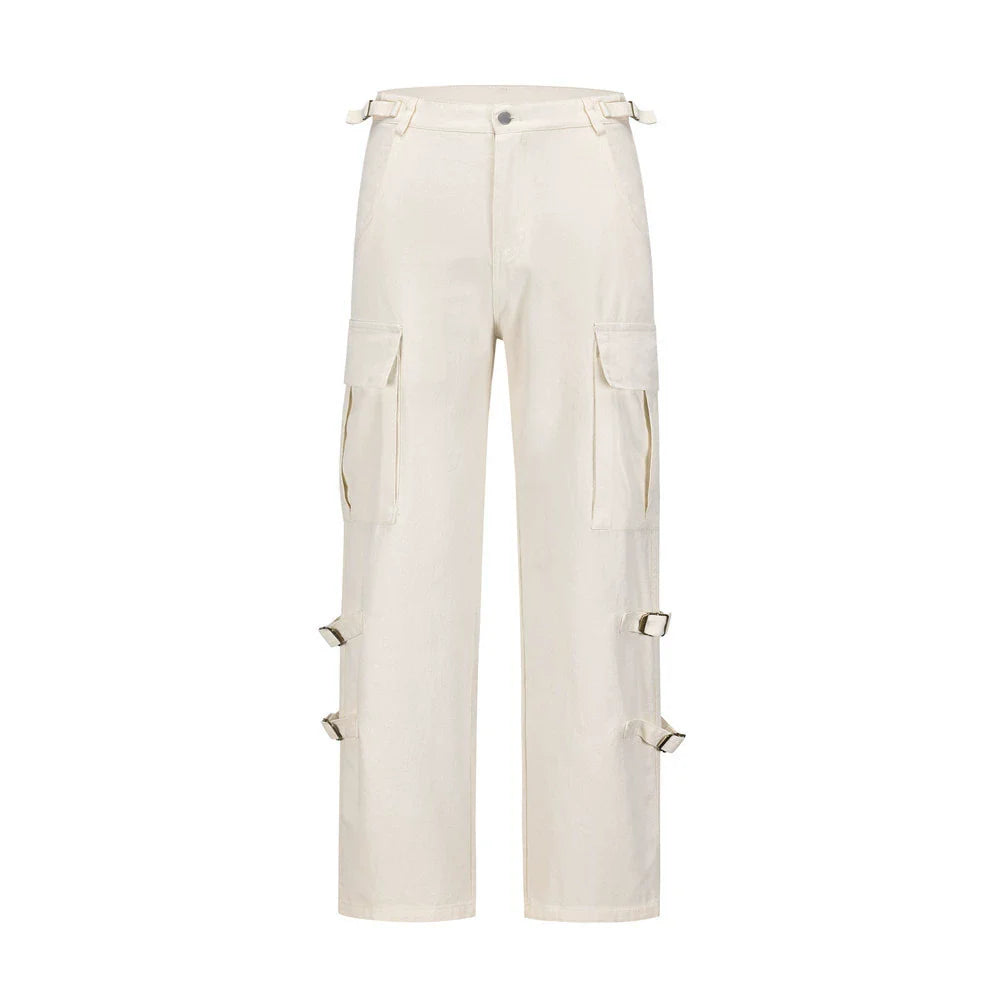 Men Sweatpants Vintage Large Pocket Overalls Loose Casual Straight-Leg Wide Leg Pants Trousers