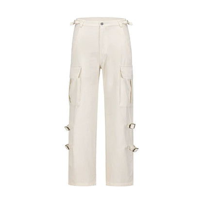 Men Sweatpants Vintage Large Pocket Overalls Loose Casual Straight-Leg Wide Leg Pants Trousers