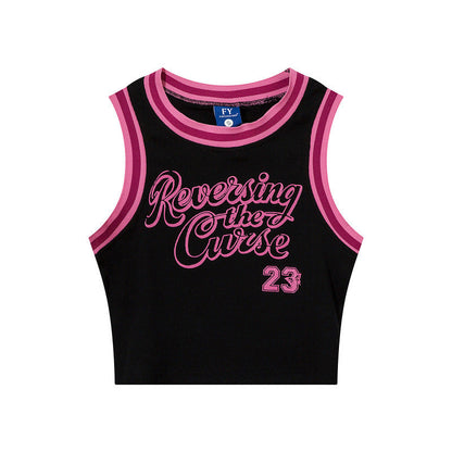 Women Vest Old School Letter Print Sleeveless T-shirt Female Vintage Vest