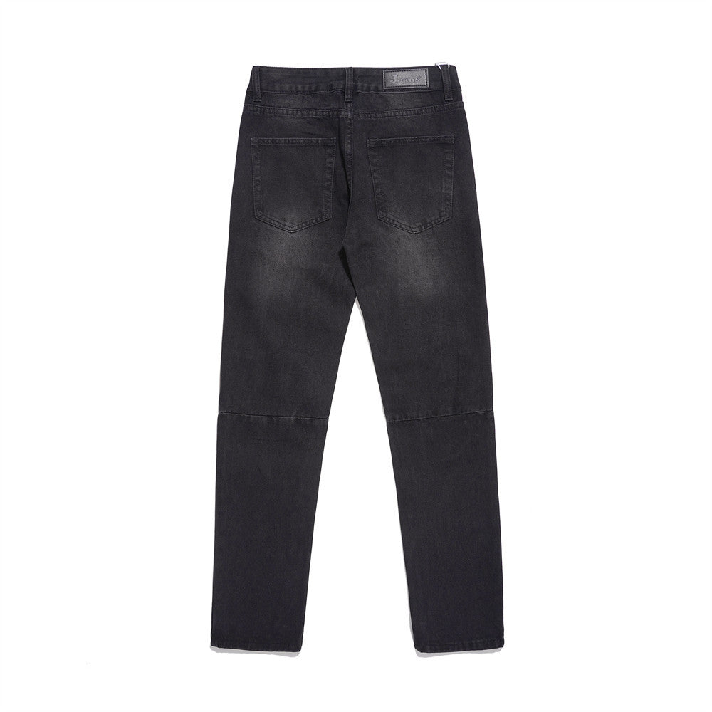 Men Jeans Patch Ripped Jeans Zipper Slit