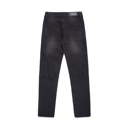 Men Jeans Patch Ripped Jeans Zipper Slit