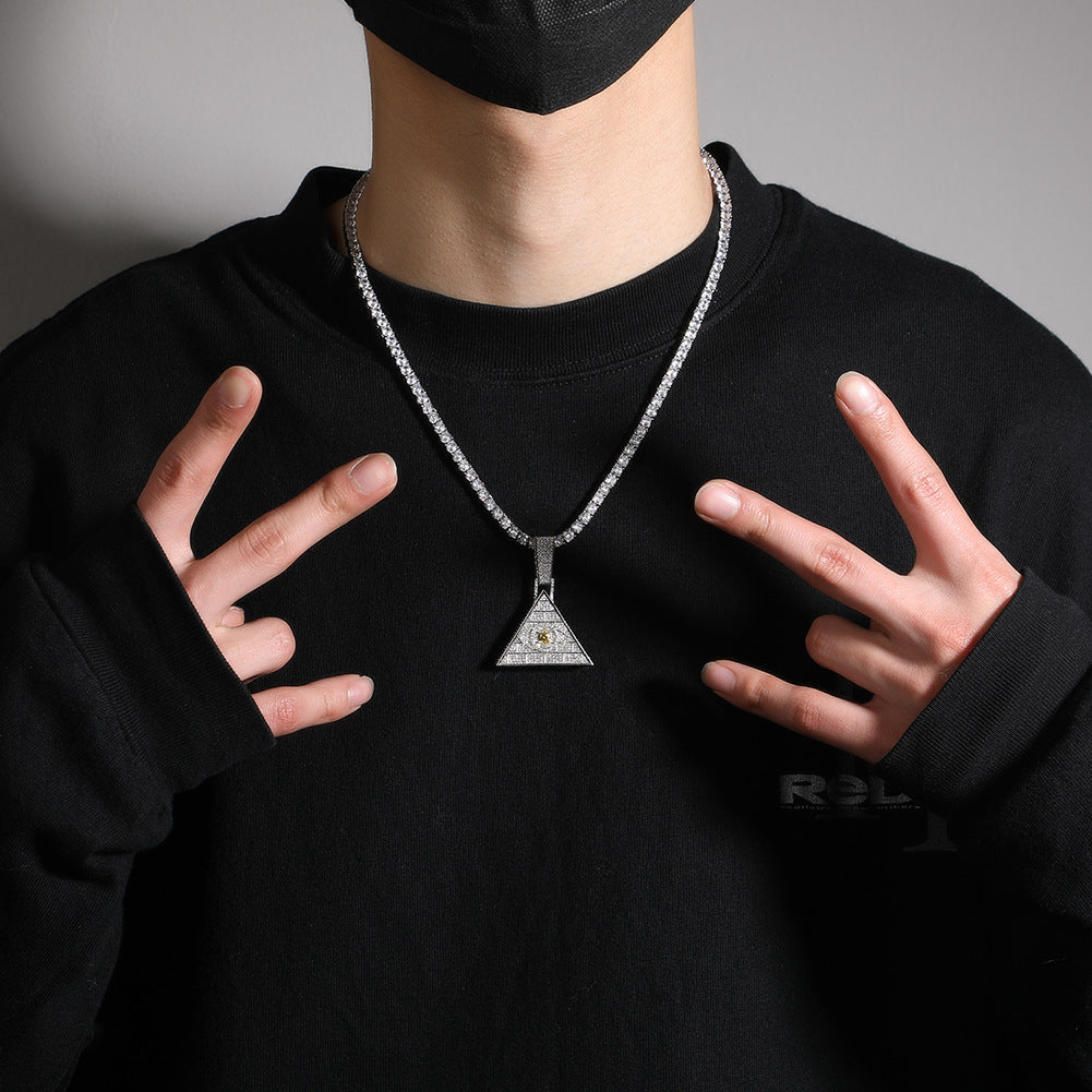 Jewelry Pyramid Eye Pendant Personality Necklace with Diamonds Royalty Dog Tags Spectrum