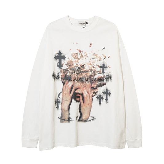 Men Long Sleeve T-shirt Portrait Printing Creative Trend Niche