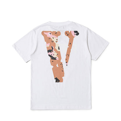 Vlone T Shirts Desert Camouflage Large V Printed Short Sleeve T-shirt Men and Women Couple Loose Hip Hop Half Sleeve