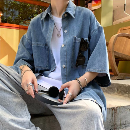 Men Shirts Workwear Denim Shirt Summer Coat
