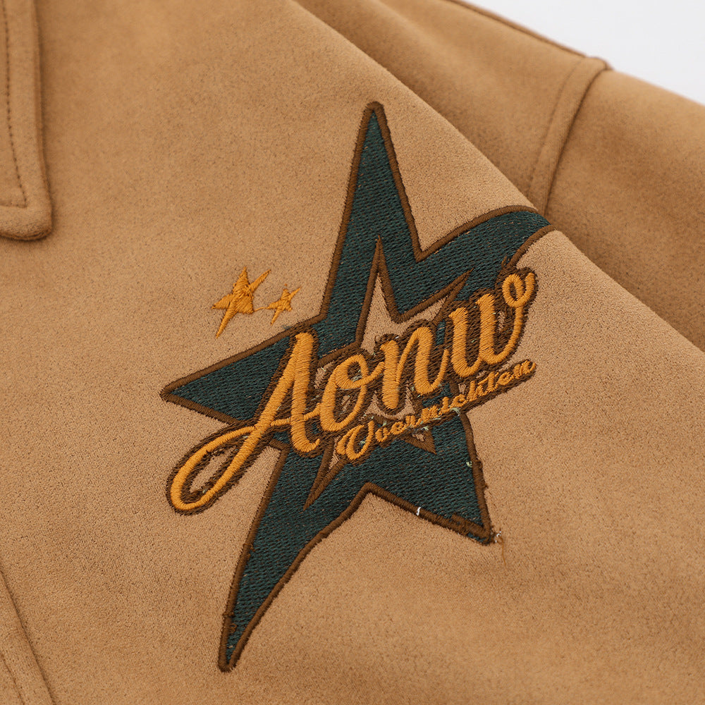 Men Jacket Coat Embroidered Lapel Baseball Uniform Jacket Men's Ins Autumn and Winter Loose Pilot Jacket