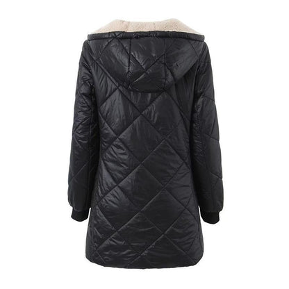 Women Cotton Coat Solid Color Fleece Hooded Jacket