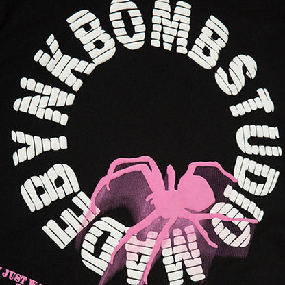 Men Long Sleeve T-Shirt Spider Print Loose Cotton Bottoming Top