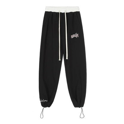 Men Sweatpants Stitching Straight Casual Pants Men's Letter Embroidered Trousers