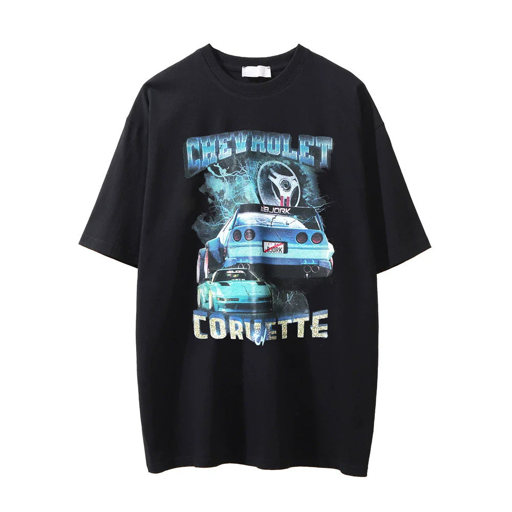 Men Vintage T-Shirt Printed Washed and Worn T-shirt Men's Loose Casual Short-Sleeved T-shirt