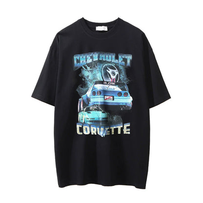 Men Vintage T-Shirt Printed Washed and Worn T-shirt Men's Loose Casual Short-Sleeved T-shirt