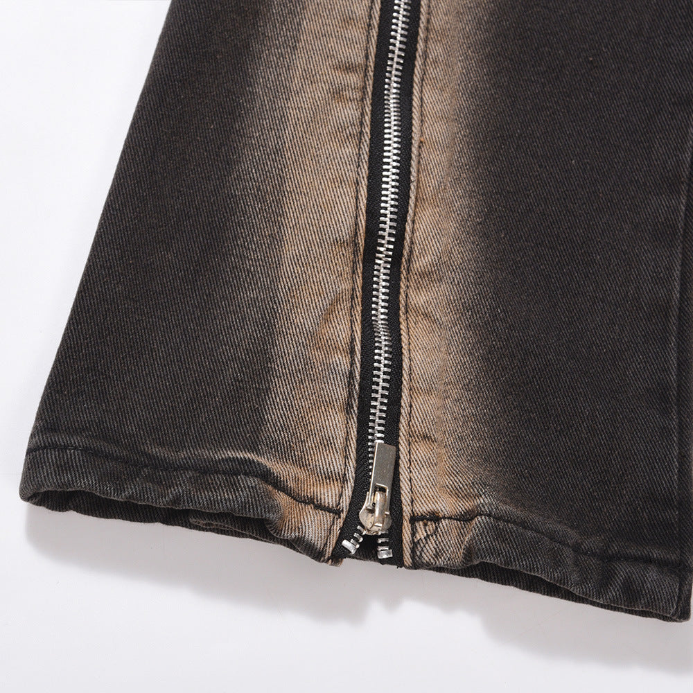 Men Jeans Loose Zip Straight Wide Leg