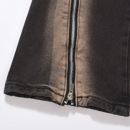 Men Jeans Loose Zip Straight Wide Leg
