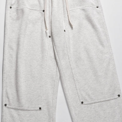 Men Sweatpants Rivet Stitching Sports Pants Loose Straight Casual Pants Solid Color Drawstring Jogger Pants Trousers