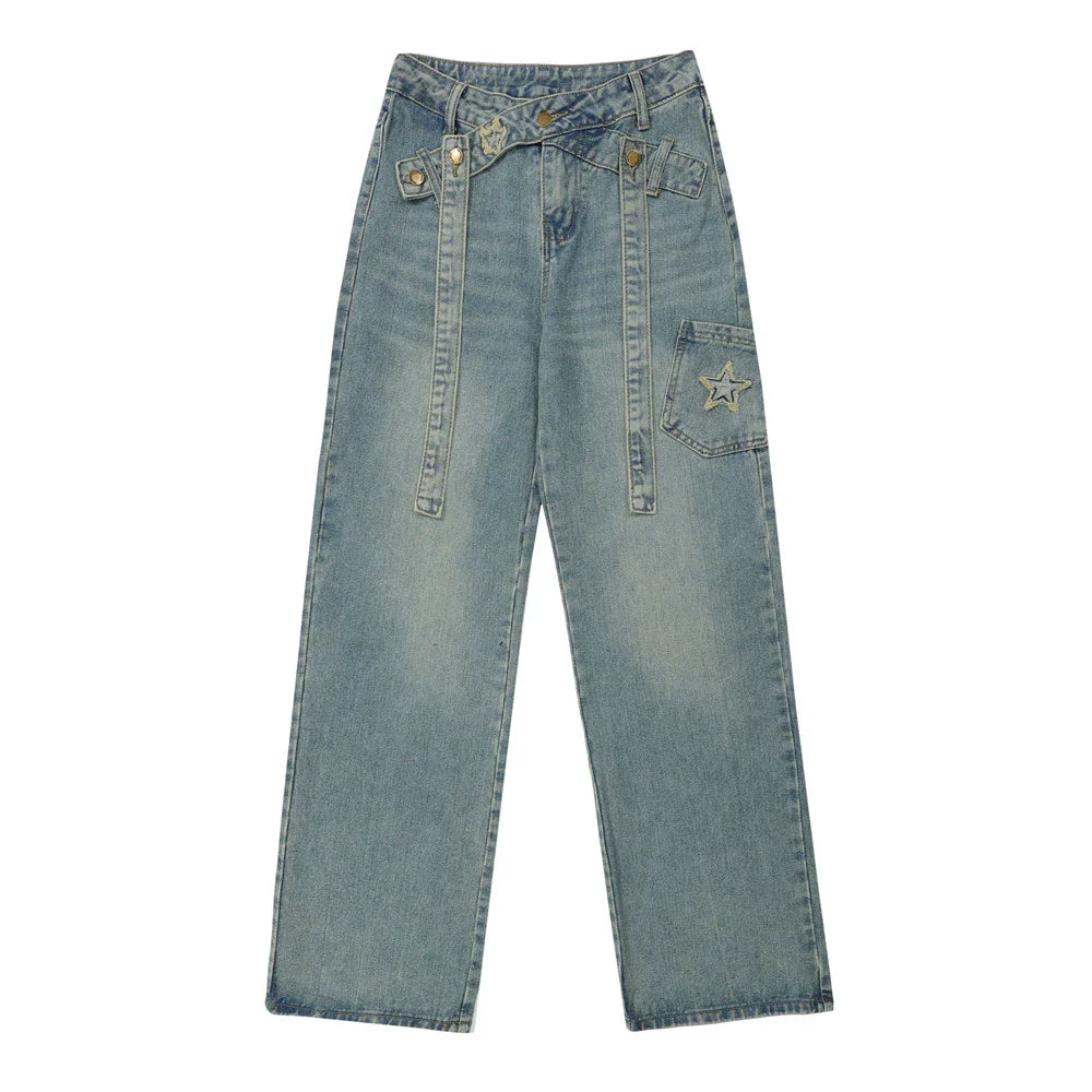 Women Pants Jeans Women's XINGX Embroidery Baggy Straight Trousers