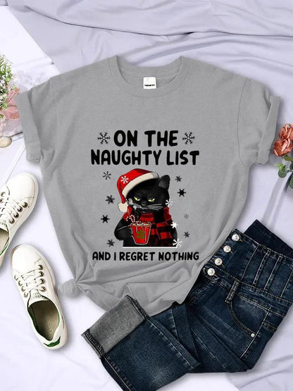 CHRISTMAS Female T-Shirts CAT ON