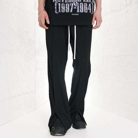 Men Sweatpants Straight Trousers Men's Loose Solid Color Wide-Leg Draggle-Tail Trousers