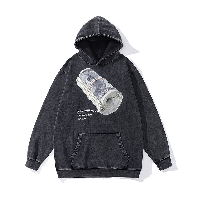 Men Hoodie Distressed Hooded Sweater Retro Washed Hoodie Men