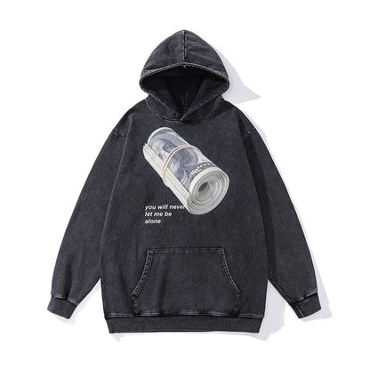Men Hoodie Distressed Hooded Sweater Retro Washed Hoodie Men
