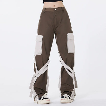 Men Sweatpants Punk Hip Hop Stitching Contrast Color Wide-Leg Workwear Trousers
