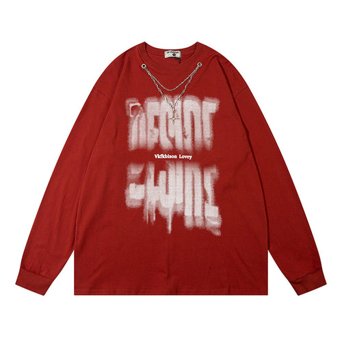 Men Long Sleeve T-Shirt Chain Long Sleeve T-shirt Loose Cotton
