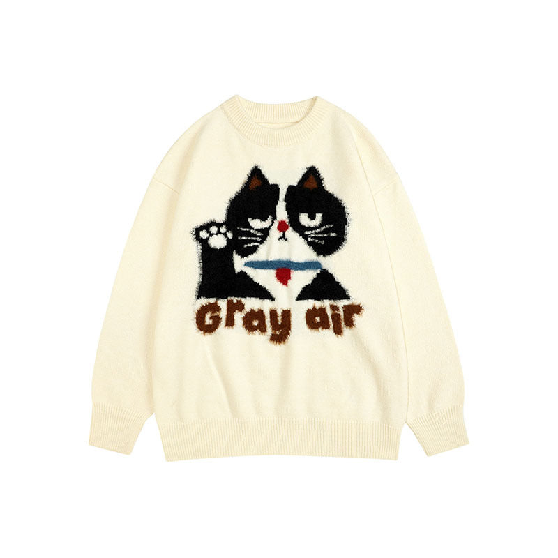 Women Sweater Jacquard Knitted Couple Sweater Retro Easy Matching