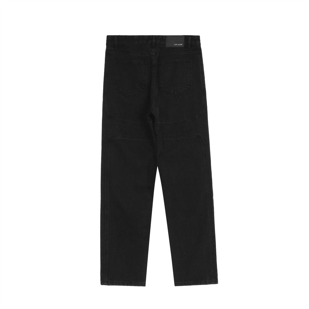 Men Jeans Solid Color Stitching Loose Casual