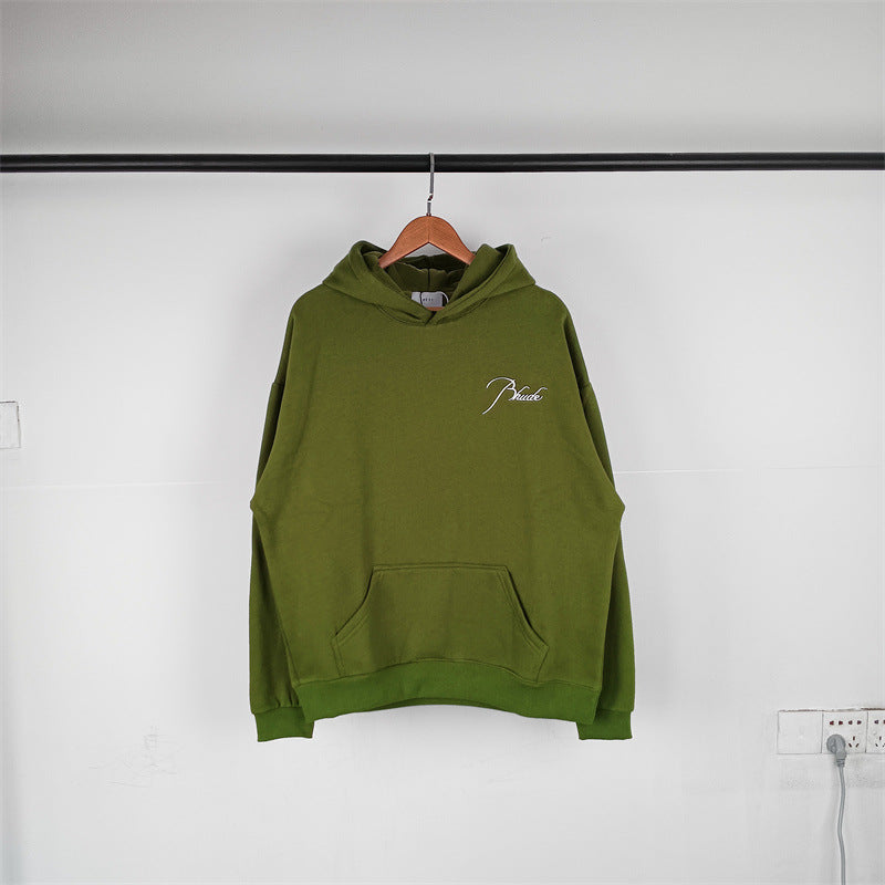 Rhude Hoodie Micro Label Letter Embroidered Fleece Hooded Sweater