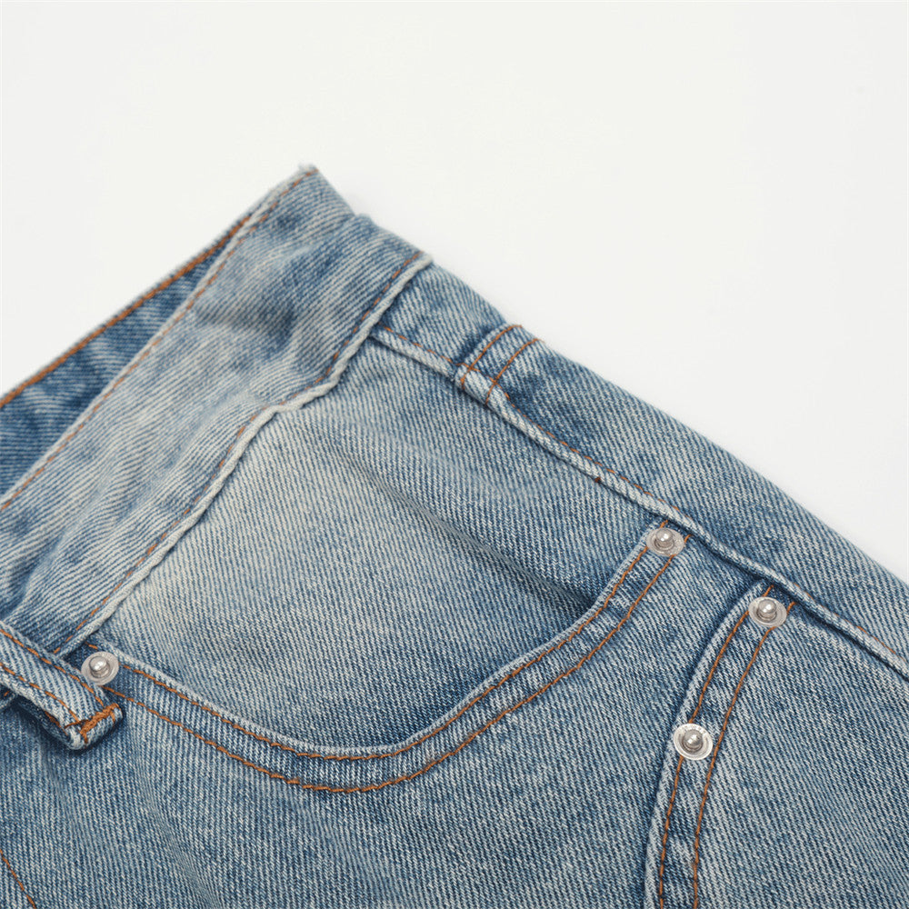 Men Jeans Personality Stitching Ground White Slightly Flared
