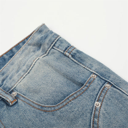 Men Jeans Personality Stitching Ground White Slightly Flared