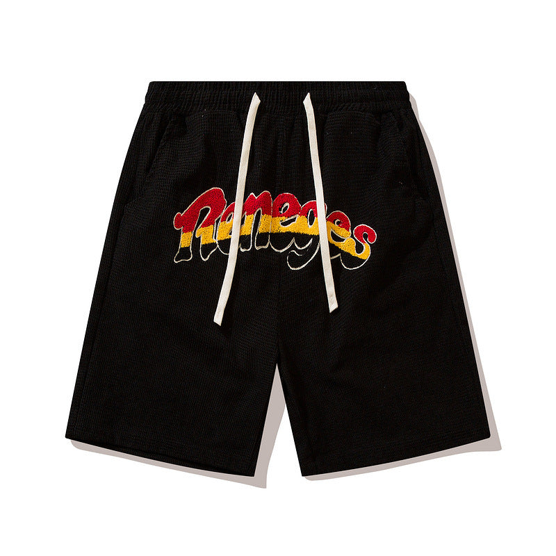 Men Shorts Retro Alphabet Embroidered Shorts Loose Hip Hop Shorts